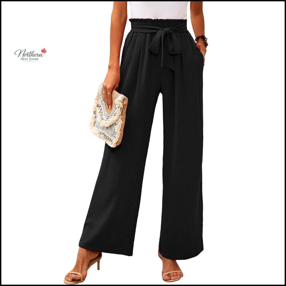 Wide Leg Pants with Adjustable Tie Waist and Pockets